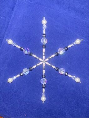 Handcrafted Iridescent Beaded Snowflake Ornament - White/Pearl